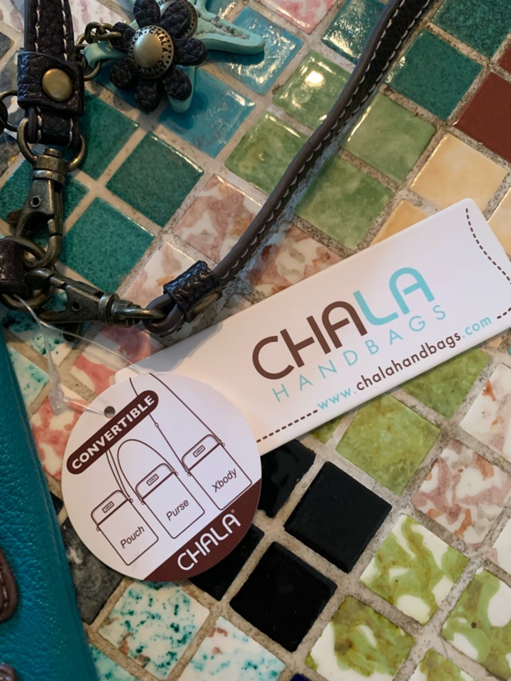 Chala Teal Convertible Crossbody with Flower Charm - Picture 2 of 11